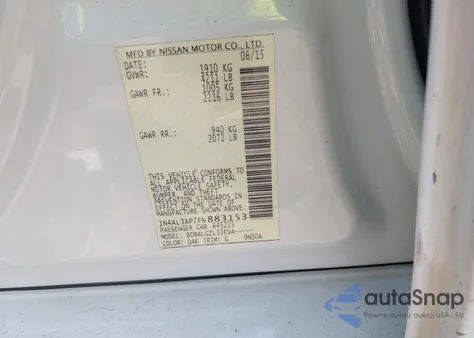 2015 Nissan Altima 2.5/2.5 S/2.5 Sl/2.5 Sv z USA, uszkodzony, nr VIN 1N4AL3AP7FN883153